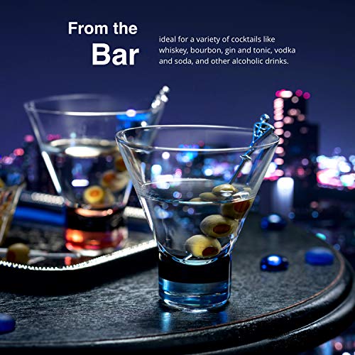 MITBAK Martini Glasses 8 OZ (Set of 6) With Stylish Colorful Bases | Elegant Stemless Bar Glasses | Great for Martini, Cocktail, Whiskey, Margarita, & More | Cocktail Glasses Made In Europe | The Storepaperoomates Retail Market - Fast Affordable Shopping