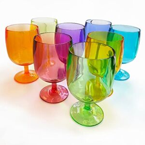 Lily’s Home Set of 8 Colors Unbreakable Poolside 12 oz Acrylic Plastic Wine and Water Tumbler Stackable Goblets. Made of Shatterproof Plastic and Ideal for Indoor and Outdoor Use, Reusable.