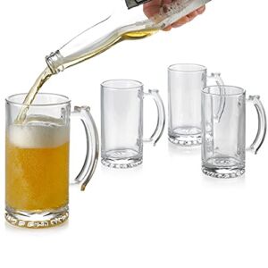 PARNOO Classic Simple Beer Mug Set, Beer Mugs with Handles, Glass Beer Steins, Freezable Beer Glasses, Beer Mug 15 Ounces, 4 Count (Pack of 1)