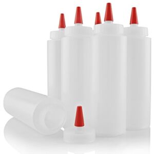 Pinnacle Mercantile 6 Pack Condiment Squeeze Bottles 8-Ounce Red Cap Soft Squeeze for Icing, Ketchup, Frosting, Cookie Decorating, Sauces