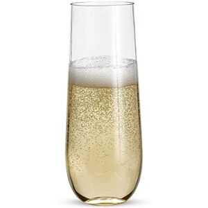 N/C Reloger 48 Pack 9 Oz Plastic Champagne Flutes Plastic Wine Glass Plastic Unbreakable Champagne Glasses Recyclable and BPA-Free 48 Count (Pack of 1),Clear