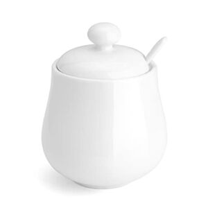 Sweese 481.101 Porcelain Sugar Bowl, 12 Ounce Sugar Canister with Spoon and Lid for Home and Kitchen, White
