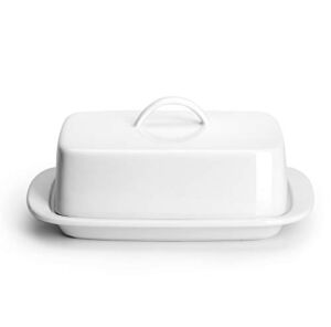 Sweese 312.101 Large Butter Dish with Handle Cover Design – Perfect for 2 Sticks of Butter and 8oz Butter – Porcelain, White