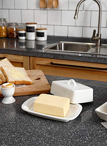 Sweese 312.101 Large Butter Dish with Handle Cover Design – Perfect for 2 Sticks of Butter and 8oz Butter – Porcelain, White | The Storepaperoomates Retail Market - Fast Affordable Shopping