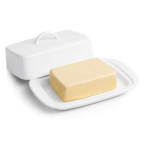 Sweese 312.101 Large Butter Dish with Handle Cover Design – Perfect for 2 Sticks of Butter and 8oz Butter – Porcelain, White | The Storepaperoomates Retail Market - Fast Affordable Shopping