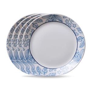 Corelle Everyday Expressions 4-Pc Dining Plates Set, Service for 4, Durable and Eco-Friendly 10-1/2-Inch Plates, Higher Rim Glass Dinner Plate Set, Microwave and Dishwasher Safe, Rutherford