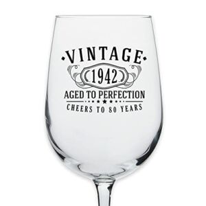 Vintage 1942 Printed 16oz Anniversary Stemmed Wine Glass – 80th Birthday Aged to Perfection – 80 years old gifts