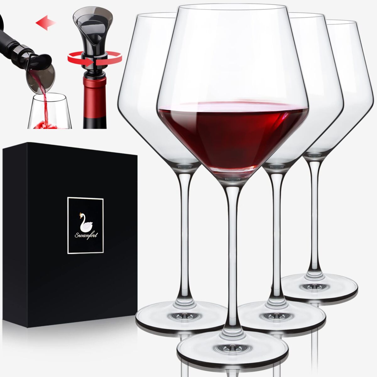 Swanfort Red Wine Glasses Set of 4, Long Stem Crystal Wine Glasses, Burgundy Wine Glasses in Gift Box, Large Wine Glasses With Stem for Any Occasions-16 oz | The Storepaperoomates Retail Market - Fast Affordable Shopping