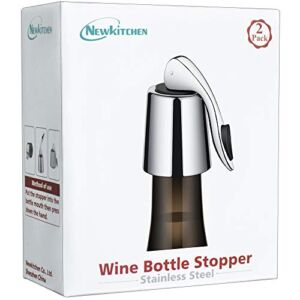 NEWKITCHEN Wine Stoppers Set of 2, Wine Bottle Stopper Stainless Steel, Wine Corks Saver Keep Wine Fresh, Wine Gifts Accessories for Wine Lover