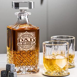 Dad Birthday Gifts from Daughter, Son – Gifts for Dad Men – Happy Birthday Dads Gift Ideas – Unique Whiskey Decanter with 2 Glasses – Best Father Present