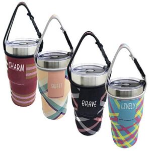 Sonku 4 PACK Tumbler Carrier Holder Pouch,For All 30oz Stainless Steel Travel Insulated Coffee Mugs, Neoprene Sleeve with carrying handle,Sweat Free,Portable,Protective,Washable -4 Colors