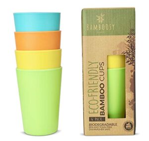 Bamboosy Bamboo Cups for Kids- Bamboo Fiber Cup Set of 4 Reusable, Dishwasher Safe and BPA Free Cups for Kitchen, Parties or Outdoor Use, 10 oz Eco Friendly Cups