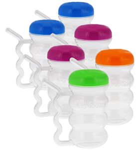Arrow Home Products Sip-A-Mug, 14oz, 6pk – Easy to Grip Plastic Kid’s Cup Where the Handle is the Straw – BPA-free with Screw-On Caps Great for Everyday Use, Made in the USA – Clear with Color Lids