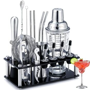 Cocktail Shaker Set, Ohuhu 17-Piece Bartender Kit Bar Tool Set with Acrylic Stand Premium Soda-Lime Glass Drink Shaker with All Bar Accessories for Beginners Home Bar Parties | The Storepaperoomates Retail Market - Fast Affordable Shopping