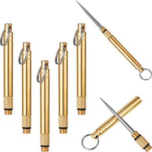 5 Pieces Portable Titanium Toothpicks Pocket Toothpicks Keychain Brass with Metal Toothpick Holder for Outdoor Picnic Camping Accessories