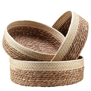 Round Rattan Baskets Set for Organizing Wicker Storage Basket for Fruit, Bread Serving Basket Decorative Gift Baskets Empty, Countertop Baskets for Pantry and Bathroom