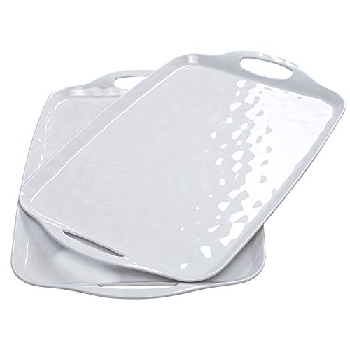 TP Serving Tray with Handles, Large Rectangle Melamine Serving Platter Set of 2, White (19” x 12”) | The Storepaperoomates Retail Market - Fast Affordable Shopping