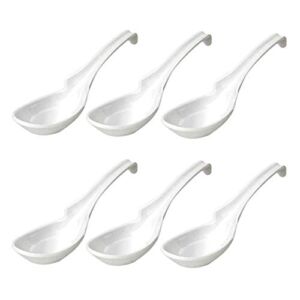 JapanBargain 2777, Set of 6 Chinese Soup Spoons Asian Korean Japanese Wonton Soba Rice Pho Ramen Noodle Spoon Notch and Hook Ladle Style Spoons, White