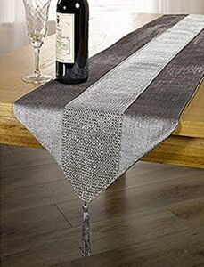 OZXCHIXU(TM 13inch x 72inch Table Runner with Diamante Strip and Tassels (Grey)