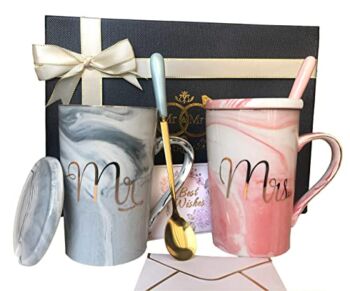 Mr and Mrs Mugs Set – Wedding Gifts for Couple, Engagement Bridal Shower Gift | Unique Anniversary Married Couple Gift – Great Valentine, Christmas Gift – Ceramic Marble Coffee Cups 14oz | The Storepaperoomates Retail Market - Fast Affordable Shopping