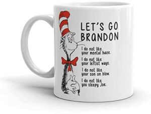 Lets Go Brandon , Cat in the Hat Funny Red Hat Trump Jr Coffee Mug (White)
