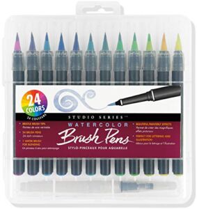 Studio Series Watercolor Brush Marker Pens (Set of 24 pens, plus bonus water brush), Great for Hand Lettering, Calligraphy, Manga, Comics, Adult Coloring Books, Journals, and all DIY Drawing Art