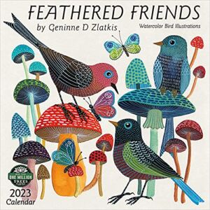 Feathered Friends 2023 Wall Calendar: Watercolor Bird Illustrations by Geninne Zlatkis | 12″ x 24″ Open | Amber Lotus Publishing