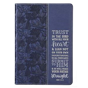 Christian Art Gifts Navy Faux Leather Journal | Trust in the Lord Proverbs 3:5 Bible Verse | Flexcover Inspirational Notebook w/Ribbon and Lined Pages, 6 x 8.5 Inches