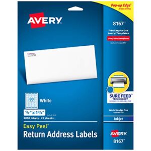Avery Easy Peel Return Address Labels for Inkjet Printers 1/2″ x 1-3/4″, Pack of 2,000 (8167)