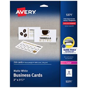 Avery Printable Business Cards, Laser Printers, 250 Cards, 2 x 3.5 (5371)