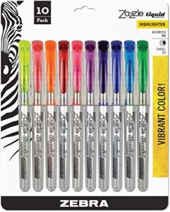 Zebra Zazzle Liquid Ink Highlighter, Chisel Tip, Assorted Colors, 10-Count