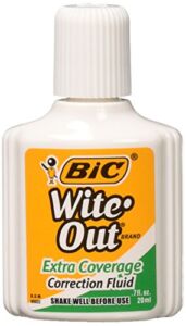 BIC Wite-Out Extra Coverage Correction Fluid, 0.7 ounces Bottle, White,(WOFEC12WE)