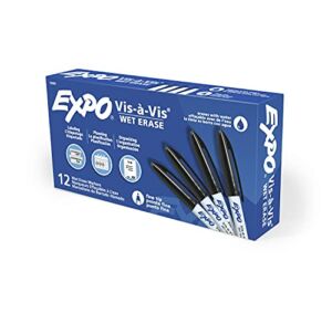 Expo 16001 Vis-A-Vis Wet Erase Markers – for Use on Overhead Projectors, Transparencies and Laminated Calendars – Fine Point, Pack of 12 Markers,Black