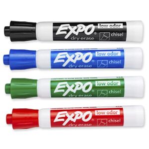 EXPO 80074 Low-Odor Dry Erase Markers, Chisel Tip, Assorted Colors, 4-Count