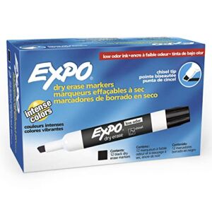 EXPO Low Odor Dry Erase Markers, Chisel Tip, Black, 12 Count