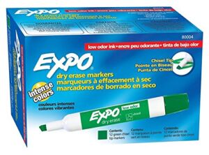 EXPO 80004 Low-Odor Dry Erase Markers, Chisel Tip, Green, 12-Count