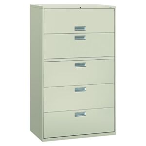 HON 5-Drawer Filing Cabinet – 600 Series Lateral or Legal Filing Cabinet, 42w by 19-1/4d, 5-Drawer, Light Gray (H695)