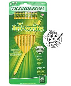 TICONDEROGA Tri-Write Triangular Pencils, Standard Size Wood-Cased #2 HB Soft, Yellow, 8-Pack (13852)