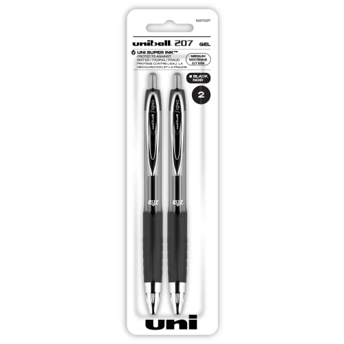 Black Retractable Gel Pens 2 Pack with Medium Points, Uni-Ball 207 Signo Click Pens are Fraud Proof and the Best Office Pens, Nursing Pens, Business Pens, School Pens, and Bible Pens | The Storepaperoomates Retail Market - Fast Affordable Shopping