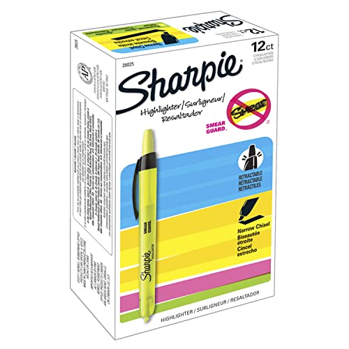 Sharpie Accent Retractable Highlighters, Chisel Tip, Fluorescent Yellow, Box of 12 | The Storepaperoomates Retail Market - Fast Affordable Shopping
