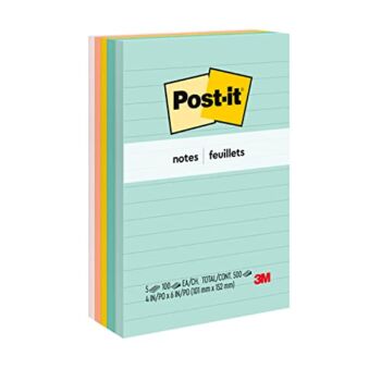 Post-it Notes, 4×6 in, 5 Pads, America’s #1 Favorite Sticky Notes, Beachside Café Collection, Pastel Colors, Recyclable (660-5PK-AST) | The Storepaperoomates Retail Market - Fast Affordable Shopping