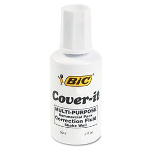 BIC Cover-It Correction Fluid, 20 Milliliter Bottle, White, 1/Each (WOC12-WE)