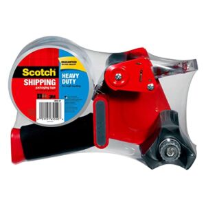 Scotch Heavy Duty Packaging Tape, 1.88″ x 54.6 yd, Designed for Packing, Shipping and Mailing, Strong Seal on All Box Types, 3″ Core, Clear, 1 Roll w/Dispenser (3850-2ST)