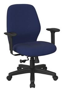 Office Star Ergonomic Mid Back Office Desk Chair with 2-to-1 Synchro Tilt Control and Adjustable Soft Padded Arms, Icon Navy Blue Fabric