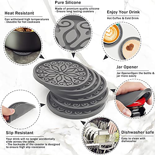 QUSUM Coasters for Drinks,Silicone Coasters with Holder,Set of 6 – Great Gift for Birthday, Housewarming, Room Decor, Bar, Holiday Party (Grey), Gray | The Storepaperoomates Retail Market - Fast Affordable Shopping