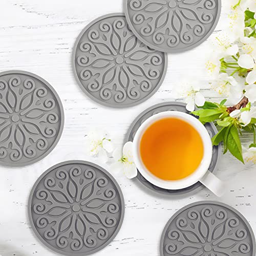 QUSUM Coasters for Drinks,Silicone Coasters with Holder,Set of 6 – Great Gift for Birthday, Housewarming, Room Decor, Bar, Holiday Party (Grey), Gray | The Storepaperoomates Retail Market - Fast Affordable Shopping