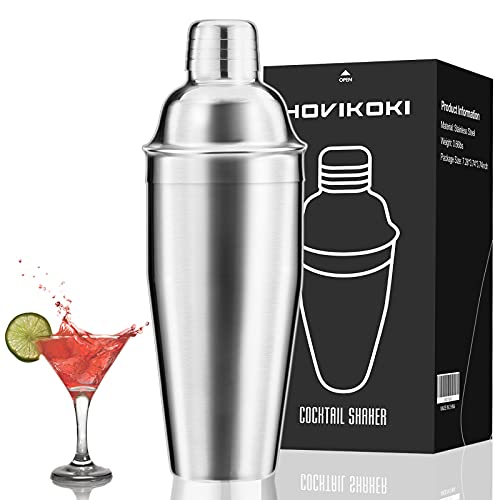 Martini Shaker 24 oz Cocktail Shaker Drink Bar Tool by Hovikoki, Professional Drink Shaker 18/8 Stainless Steel Margarita Shaker Mixer with Built-In Strainer Cocktail Recipe Guide Bartender Kit | The Storepaperoomates Retail Market - Fast Affordable Shopping