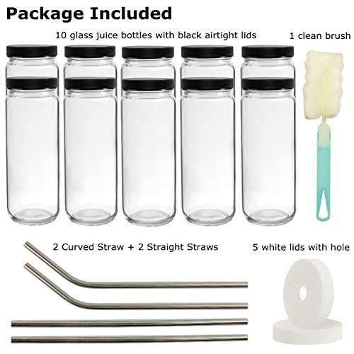 16oz 10 Pack Juice Bottles, RUCKAE Glass Bottles Juicing Bottles with Lids, Smoothie Cup with Lids and Straws, Glass Water Bottle Mason Jar Drinking Glasses for Juicing, Smoothies, Kombucha | The Storepaperoomates Retail Market - Fast Affordable Shopping