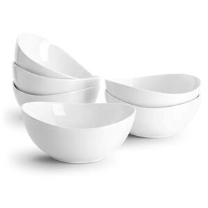 Sweese 18 oz Porcelain Bowls Set of 6 – for Cereal, Pasta, Salad, Dinner – Microwave, Dishwasher and Oven Safe – White – 102.001
