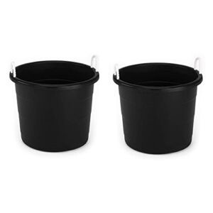 HOMZ 2 Pack of 17 Gallon Storage Buckets | Durable Plastic Containers | Sturdy Rope Handles | Large Tubs for Sports Equipment, Party Cooler, Gardening, Toys, Laundry | Black